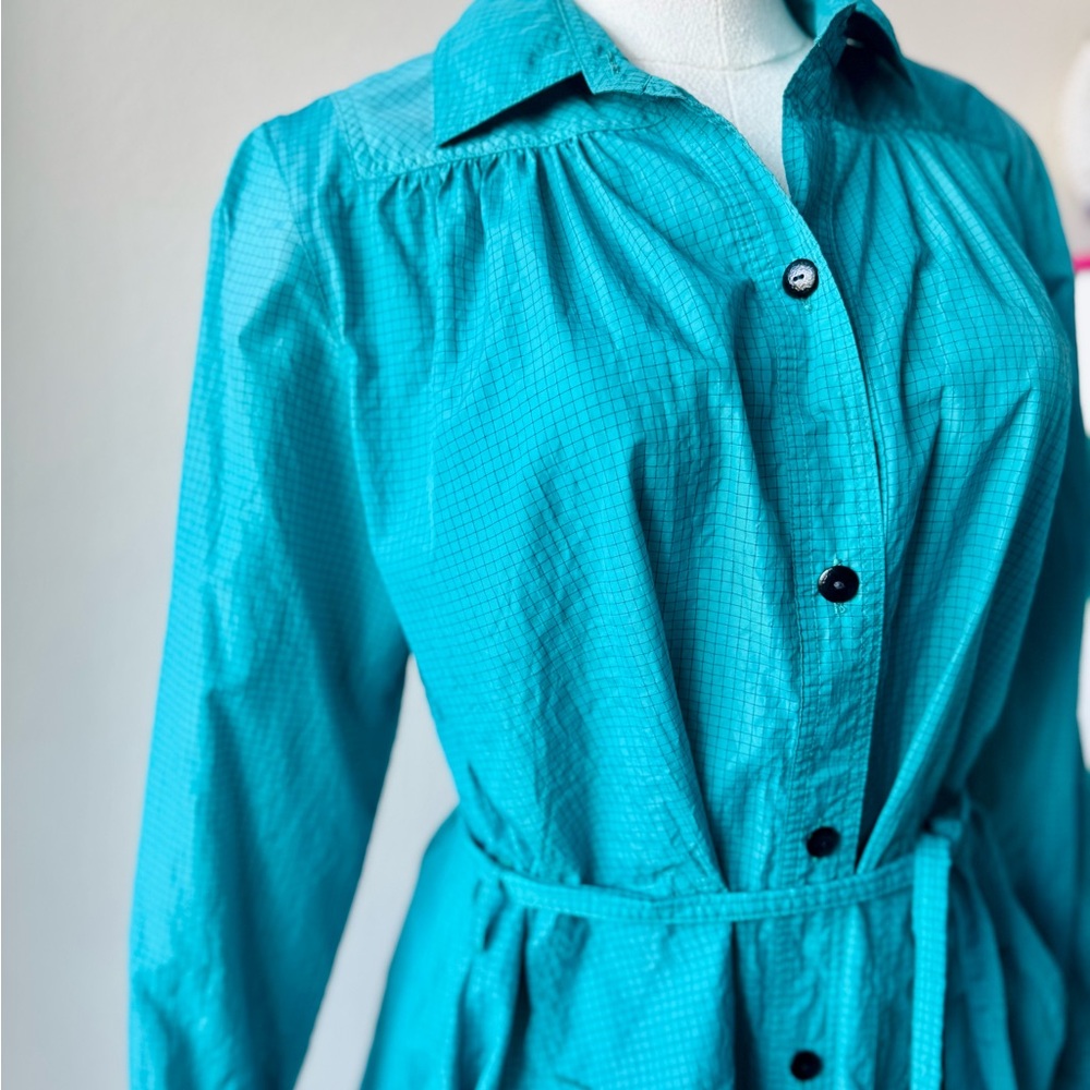 Vintage Teal Long Women's Raincoat - Picture 12 of 12